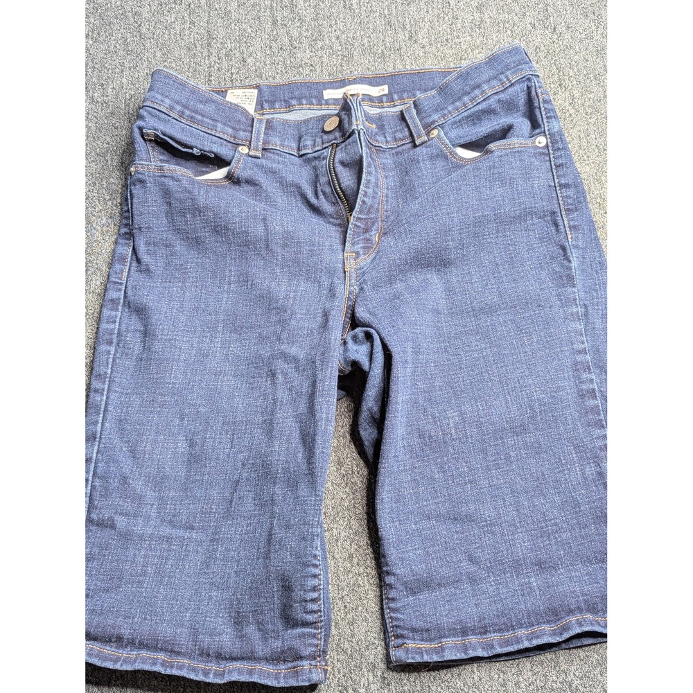 Levis Classic Bermuda Shorts Womens 29 Dark Wash Denim Mid Rise Blue Jean Shorts